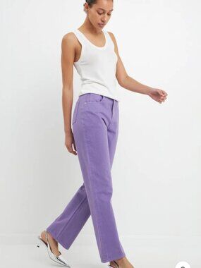 Like New! GREY LAB Color Full Length Wide Leg Jeans High Waisted Purple Cotton S